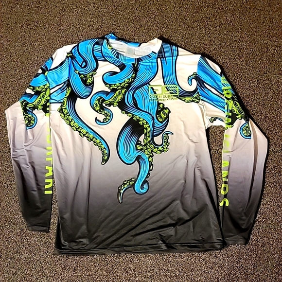 XXL Ocean Safari Squid Octapus Kraken Dynamic Blue Green Gray Long Sleeve Shirt - Picture 1 of 13